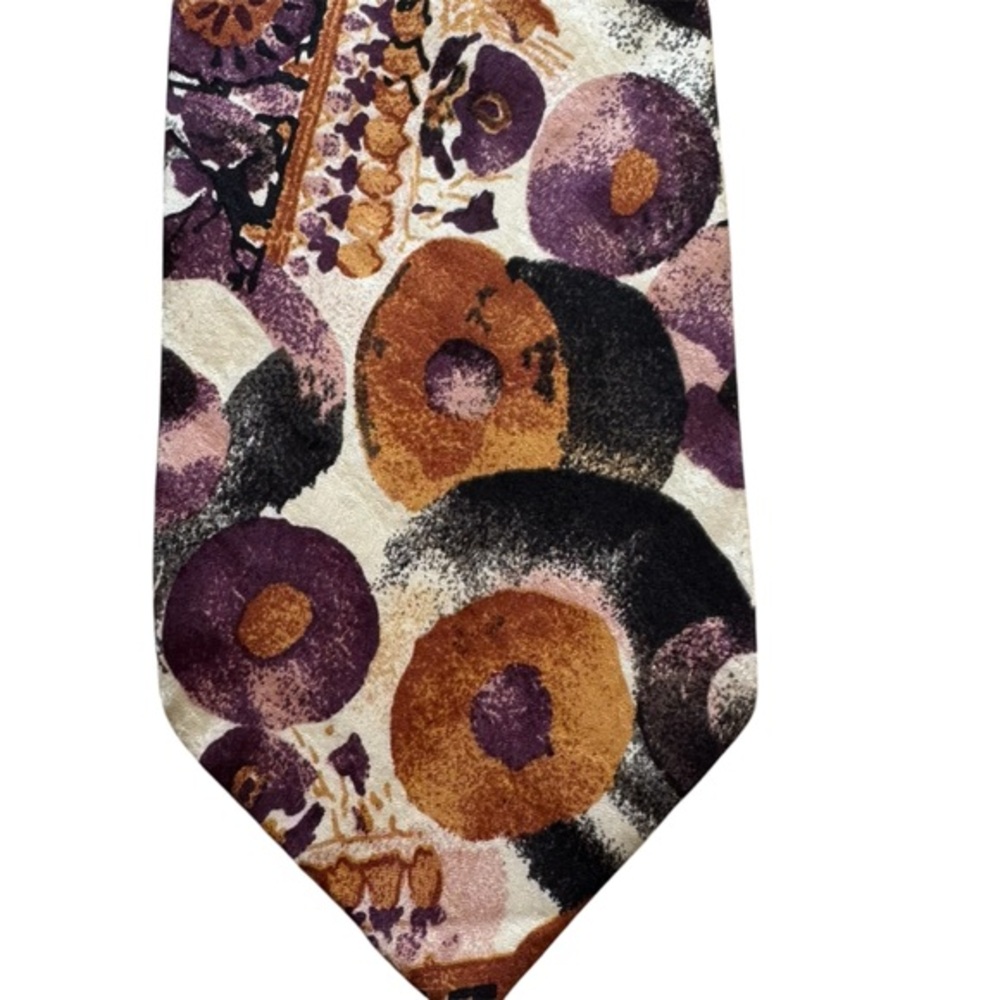 Vintage Purple Black Brown Cream Silk Abstract Mid Century Modern Style Tie NWOT